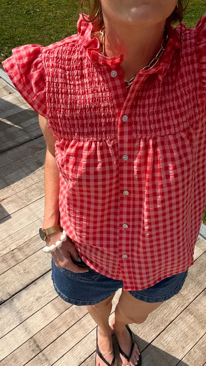 Camisa com estampa vichy vermelho/coral - M – photo 3